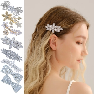 Rhinestone Zircon Hair Clip Flower Butterfly Leaf Shape Shiny Metal Barrette Elegant Headwear Accessory For Women