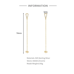 Detailed size specifications of 925 silver long tassel butterfly earrings with AAAAA zirconia