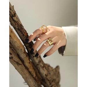 Minimalist gold S925 sterling silver chunky chain and multi-layer rings for women