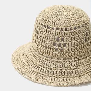 Detailed close-up of intricate crochet hollow weave on a breathable straw sun hat