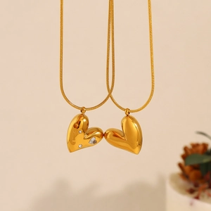 Elegant 18K gold plated heart pendant necklace with rhinestones and sleek snake chain