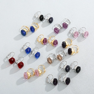 Colorful faceted crystal glass earrings with gold and silver plated finish