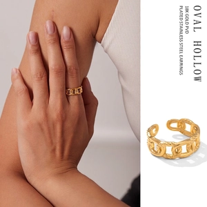 Franse vintage 18k vergulde roestvrijstalen ring met holle ketting voor dames