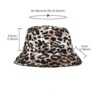 Chic quilted leopard print bucket hat for women with wide brim for winter fashion