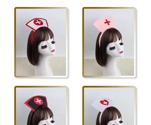 Detail showing four nurse hat headbands in white, pink, black and heart styles