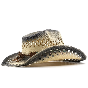 Women's western straw cowboy hat with gradient finish and woven tassel band decor