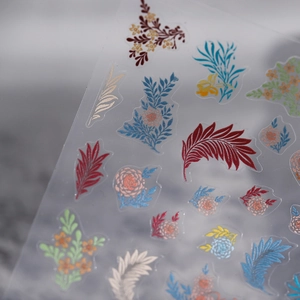Floral PET nail stickers with vintage rose and fern designs for nail art decoration