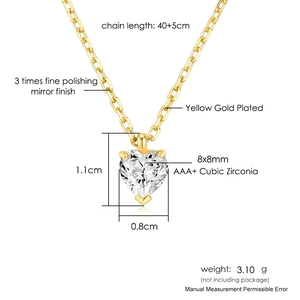 Vergoldete Herz-Halskette mit 8x8mm Zirkonia an einer verstellbaren Goldkette