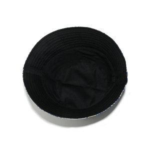 Top view of bucket hat interior showing durable canvas material and floral print brim