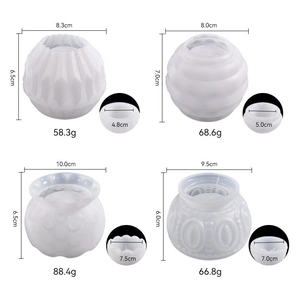 Detailed dimensions for four geometric silicone candle cup and storage box molds