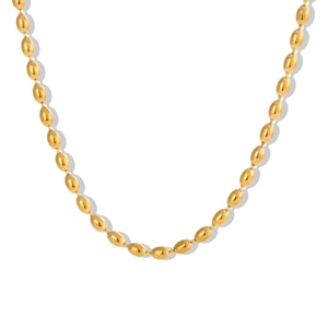 Minimalist 18K gold plated stainless steel necklace with smooth oval bead chain links