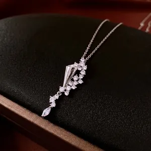 Starfall hourglass teardrop zircon necklace in S925 silver with a vine curve design