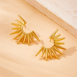Elegant gold plated stainless steel fan shaped geometric stud earrings for women