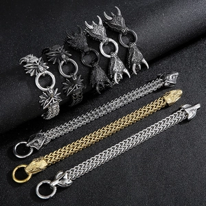 Men's Punk Animal Head Bracelet Stainless Steel Woven Mesh Chain Retro Dragon Wolf Biker Jewelry