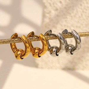 Modern minimalist stainless steel beaded hoop earrings in gold and silver finish