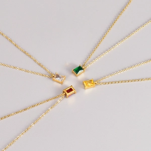 Elegant Emerald Cut Rectangular Gemstone Pendant Necklace 316L Stainless Steel 18K Gold Plated Minimalist Clavicle Jewelry Women
