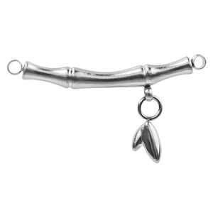 Polished silver 304 stainless steel bamboo connector with small heart pendant