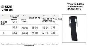 Detailed size guide table for the long sleeve mesh dress with precise measurements