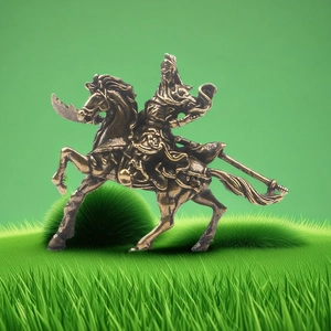 Antique Brass Guan Yu Riding Horse Statue Chinese Miniature Guan Gong Figurine Desktop Office Decor Wealth Lucky Charm