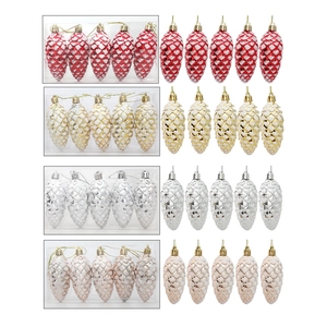 Set of 40 painted Christmas pine cone ornaments in red, gold, silver and champagne colors
