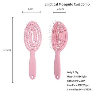 Pink hollow vented detangling hairbrush with flexible spiral design for head massage