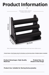 Three-tier black jewelry display stand with dimensions 30.3cm x 16.3cm x 23.5cm