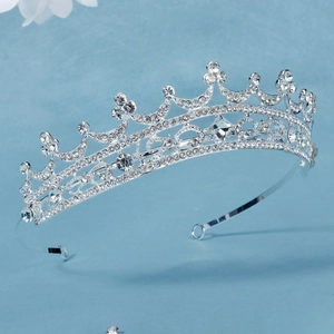 Elegant vintage Baroque silver crown with sparkling rhinestones for bridal weddings
