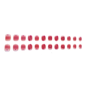 Pink to white gradient short square press-on nails with heart and star patterns