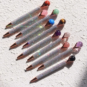 Ballpoint Pen Crystal Natural Stone Rhinestone Rose Gold Metal Decorative Luxury Office Writing Stationery Gift