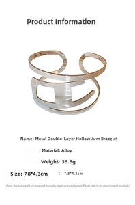 Detail view showing hollow H-shaped silver alloy bangle with brushed metal finish
