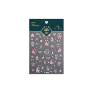 Winter themed pink castle and snowflake nail art stickers with glitter finish M-830