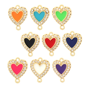 Colorful 18K gold plated heart charms with zircon inlay and enamel for DIY jewelry