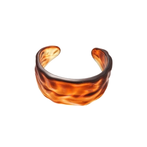 Minimalist wide acrylic open cuff bracelet with amber tortoiseshell wavy ripple patterns