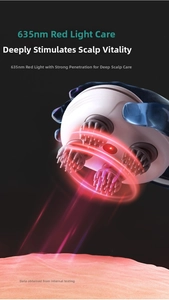 Detail view of electric scalp massager with 635nm red light therapy for hair care