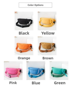 Detailed grid view of children's nylon crossbody chest bags in seven vibrant color options