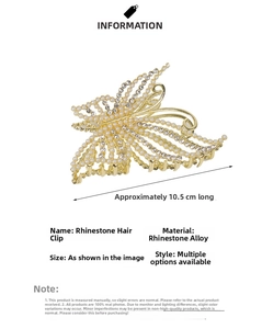 Detailed view of golden butterfly hair claw clip with pearls and rhinestones 10.5cm