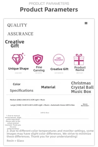 Detailed size specifications for Christmas crystal ball music box with snow feature