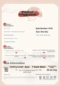 Detaillierte Größentabelle für Mesh-Cheongsam-Set mit Längen- und Brustmaßen