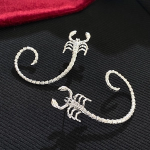 Gothic silver scorpion ear cuff wrap with detailed punk scorpion tail design