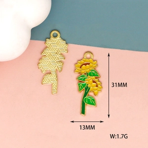 Detail eines Sonnenblumen-Anhängers mit Maßen 31x13mm und 1,7g Gewichtangabe