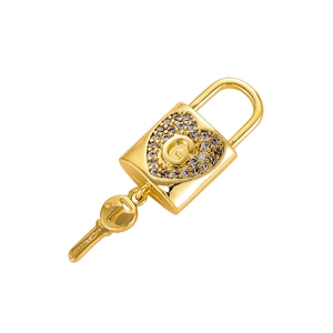 Elegant gold-tone lock and key pendant necklace with sparkling heart-shaped zircon stones