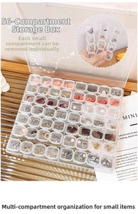 Detailed view of 56 detachable transparent storage grids for jewelry organization