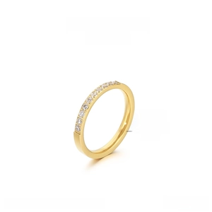 Detail showing 2.3mm width and weight of the gold stainless steel ring with white stones