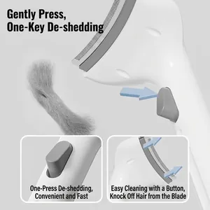 Self-cleaning pet grooming brush with stainless steel teeth and one-click hair release