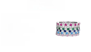 Macro detail of S925 sterling silver stacked rings with colorful 0.2ct carbon diamonds