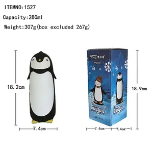 Cute penguin cartoon stainless steel vacuum water bottle with dimensions and packaging
