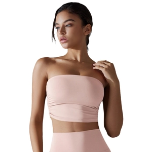 Ensemble de yoga rose froncé sans couture avec haut bandeau et legging taille haute