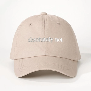 Classic khaki twill cotton baseball cap with white absolutely not embroidered text