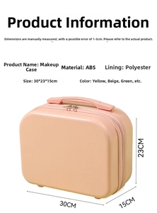 Detailed size parameters of pink 14 inch ABS vanity case with dimensions 30x23x15 cm