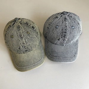 Vintage Washed Denim Baseball Cap Bestickte Buchstaben Distressed Sonnenhut Verstellbar Gebogene Krempe Retro Streetwear